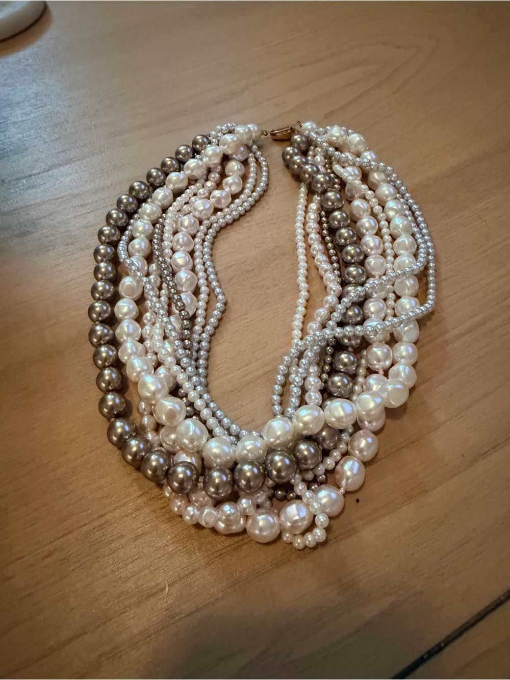 Vintage Multi-Strand Pearl Statement Necklace - White & Silver by Richelieu